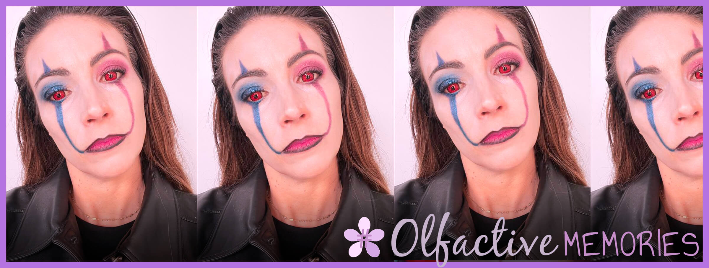 Maquillage d'Halloween inspiré de la clown Harley Quinn et de son make-up