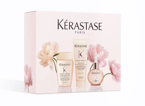 KERASTASE GLOSS ABSOLU Coffret routine shampoing, soin et huile pour cheveux longs sujets aux frisottis
